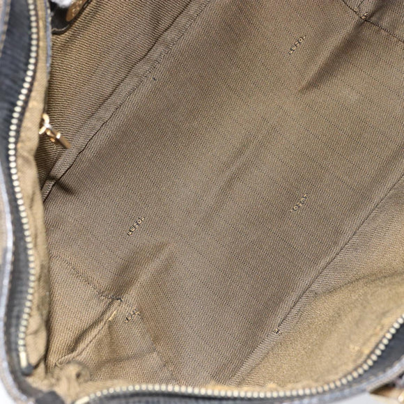 FENDI Pecan Canvas Hand Bag Black Brown Auth 158368