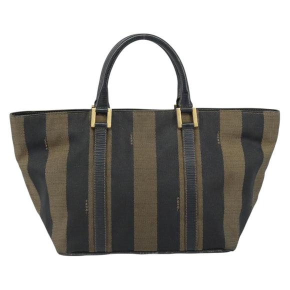FENDI Pecan Canvas Hand Bag Black Brown Auth 158368