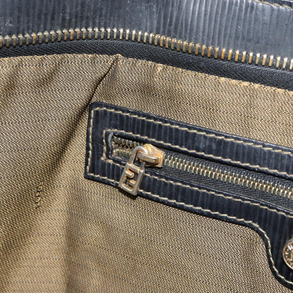 FENDI Pecan Canvas Hand Bag Black Brown Auth 158368