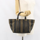 FENDI Pecan Canvas Hand Bag Black Brown Auth 158368-23