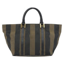 FENDI Pecan Canvas Hand Bag Black Brown Auth 158368-2