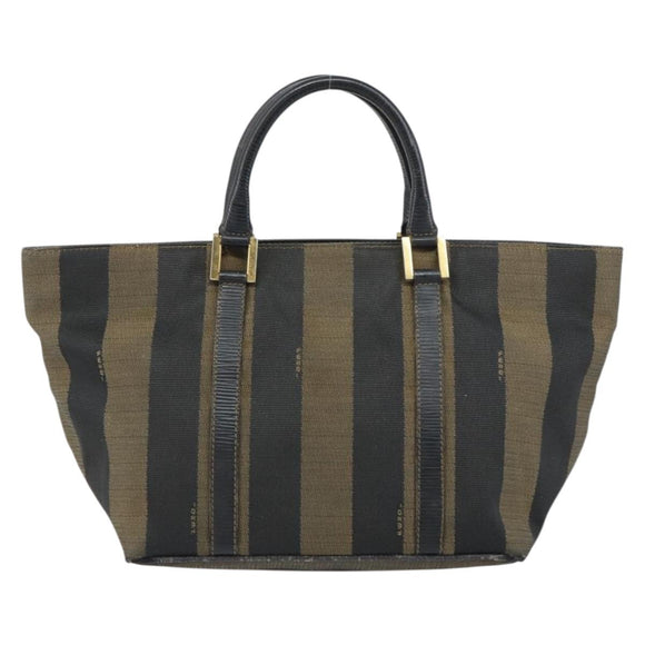 FENDI Pecan Canvas Hand Bag Black Brown Auth 158368
