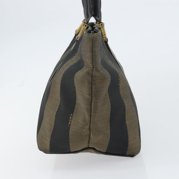 FENDI Pecan Canvas Hand Bag Black Brown Auth 158368