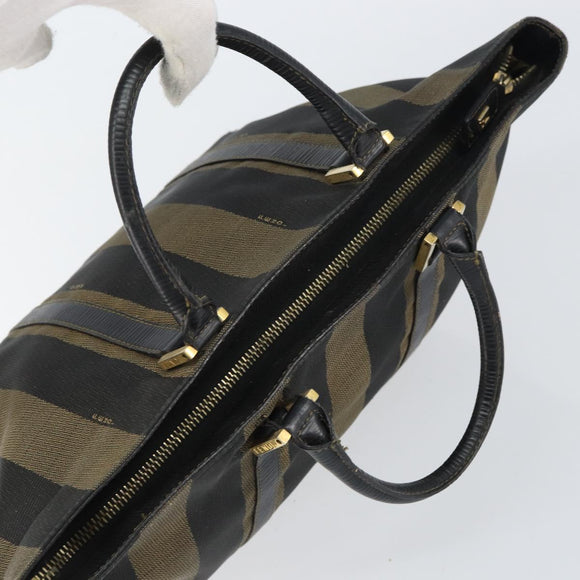 FENDI Pecan Canvas Hand Bag Black Brown Auth 158368