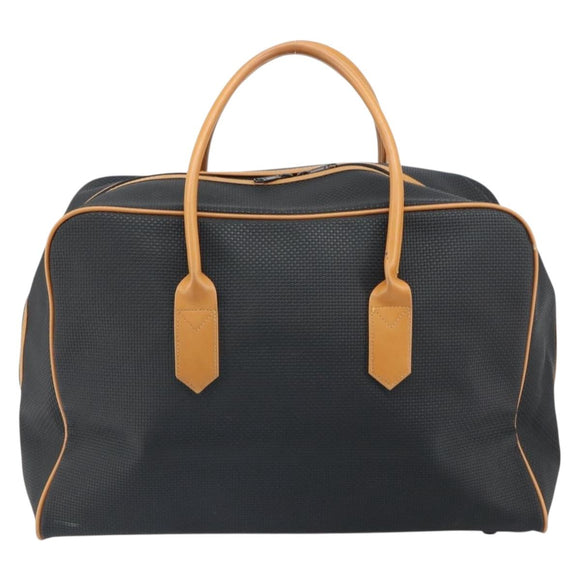 SAINT LAURENT Boston Bag PVC Canvas Black Brown gold Auth 158370
