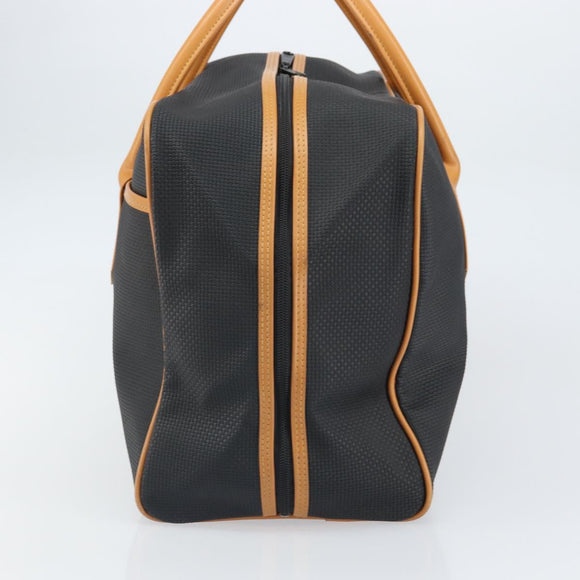 SAINT LAURENT Boston Bag PVC Canvas Black Brown gold Auth 158370