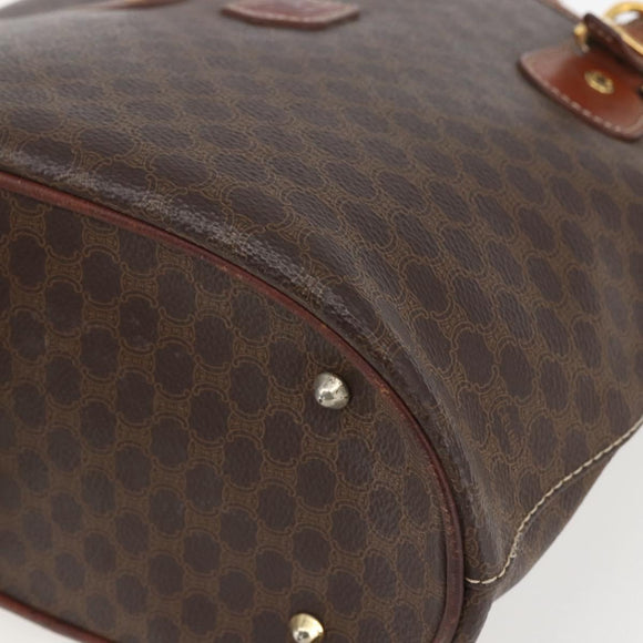 CELINE Macadam Canvas Tote Bag PVC Leather Brown Gold Auth 158371