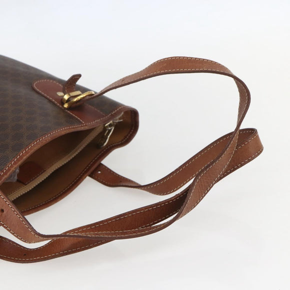 CELINE Macadam Canvas Tote Bag PVC Leather Brown Gold Auth 158371
