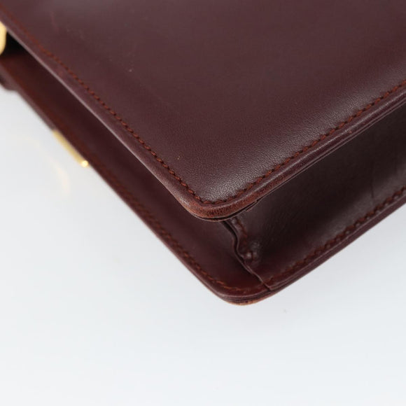 CARTIER Must Line Shoulder Bag Leather Bordeaux Gold Auth 158372