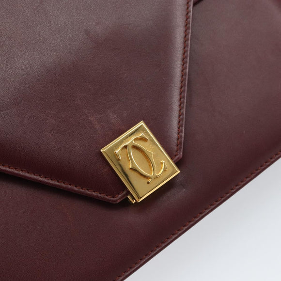 CARTIER Must Line Shoulder Bag Leather Bordeaux Gold Auth 158372
