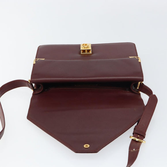 CARTIER Must Line Shoulder Bag Leather Bordeaux Gold Auth 158372