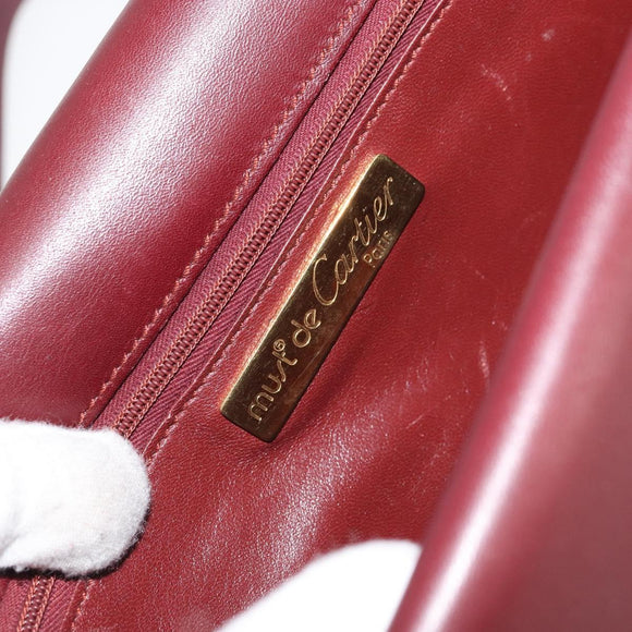 CARTIER Must Line Shoulder Bag Leather Bordeaux Gold Auth 158372