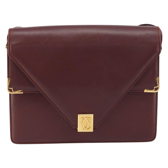 CARTIER Must Line Shoulder Bag Leather Bordeaux Gold Auth 158372