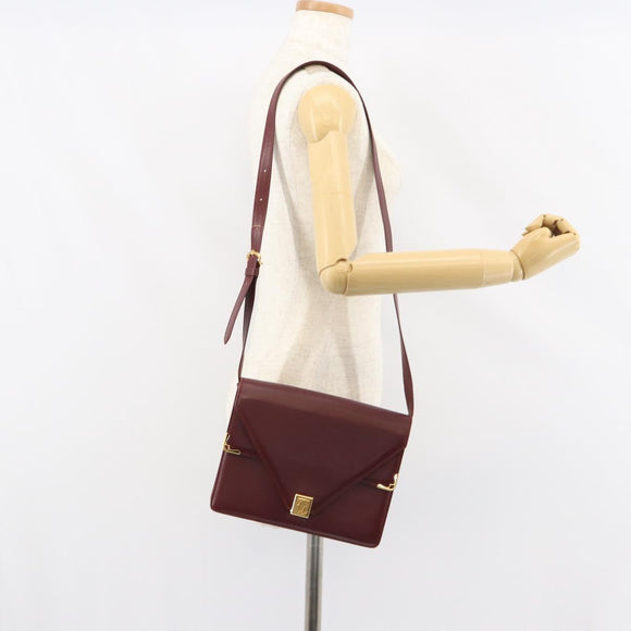 CARTIER Must Line Shoulder Bag Leather Bordeaux Gold Auth 158372