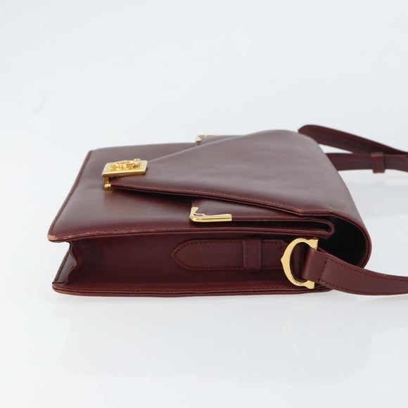CARTIER Must Line Shoulder Bag Leather Bordeaux Gold Auth 158372