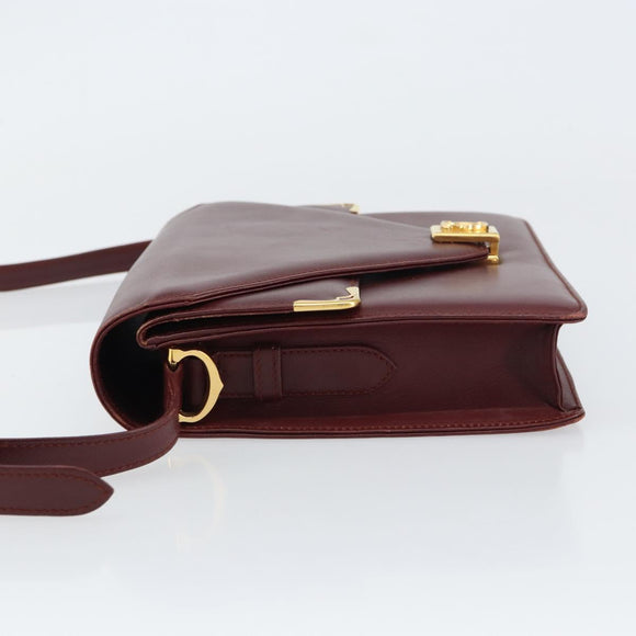 CARTIER Must Line Shoulder Bag Leather Bordeaux Gold Auth 158372
