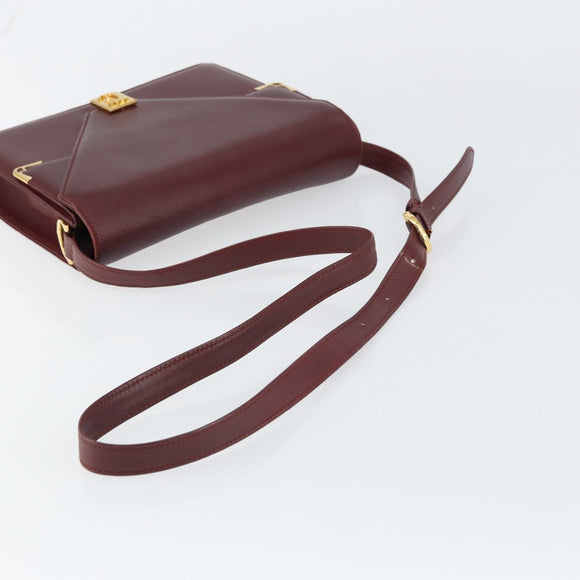 CARTIER Must Line Shoulder Bag Leather Bordeaux Gold Auth 158372