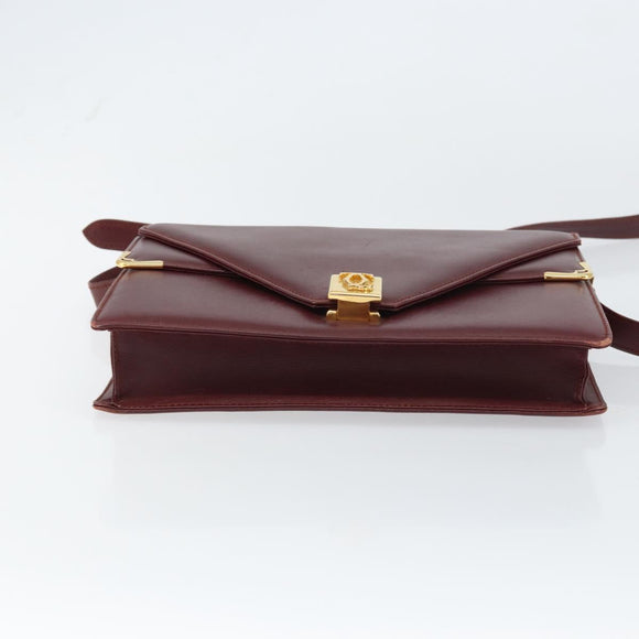 CARTIER Must Line Shoulder Bag Leather Bordeaux Gold Auth 158372