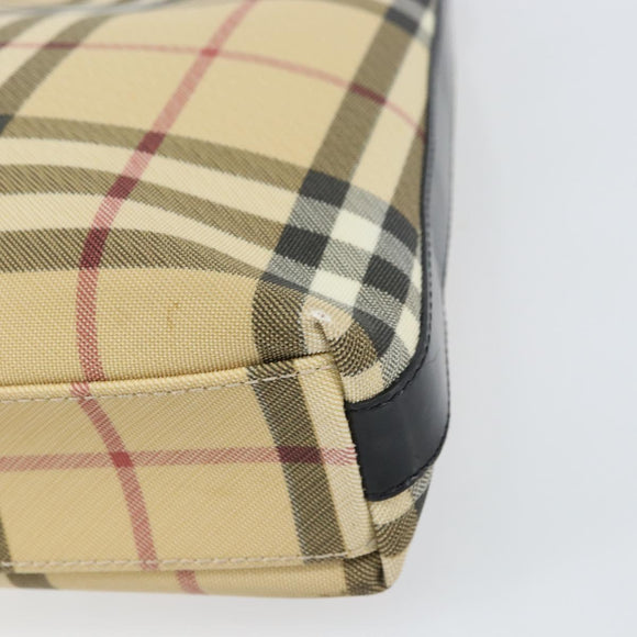 BURBERRY Nova Check Shoulder Bag PVC Beige Silver Auth 158373