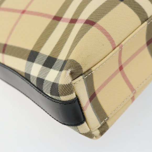 BURBERRY Nova Check Shoulder Bag PVC Beige Silver Auth 158373