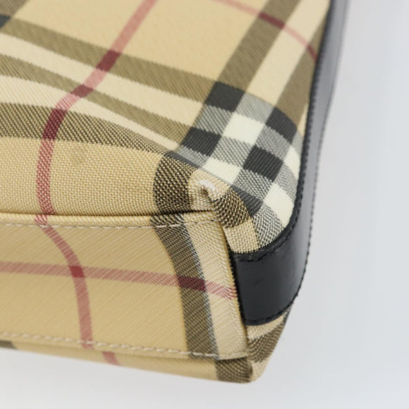 BURBERRY Nova Check Shoulder Bag PVC Beige Silver Auth 158373