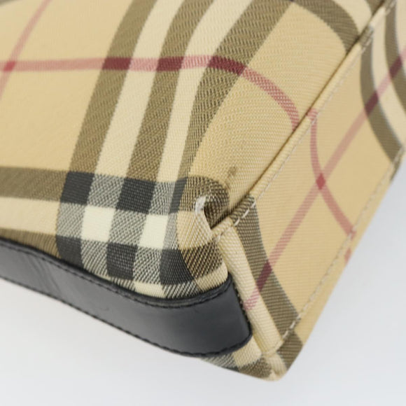 BURBERRY Nova Check Shoulder Bag PVC Beige Silver Auth 158373