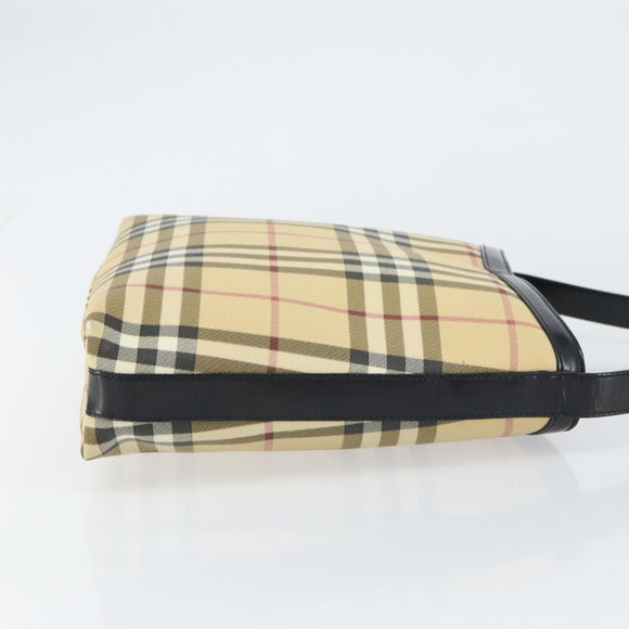 BURBERRY Nova Check Shoulder Bag PVC Beige Silver Auth 158373