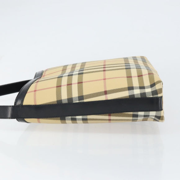 BURBERRY Nova Check Shoulder Bag PVC Beige Silver Auth 158373