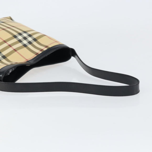 BURBERRY Nova Check Shoulder Bag PVC Beige Silver Auth 158373