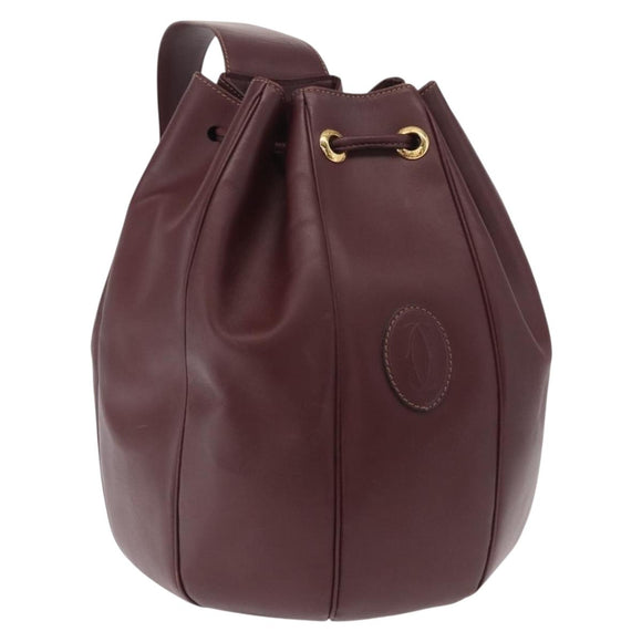 CARTIER Must Line Shoulder Bag Leather Bordeaux Gold Auth 158375