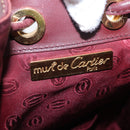 CARTIER Must Line Shoulder Bag Leather Bordeaux Gold Auth 158375-15