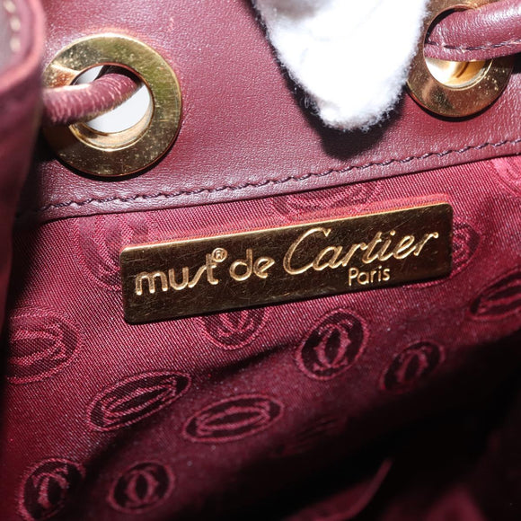 CARTIER Must Line Shoulder Bag Leather Bordeaux Gold Auth 158375