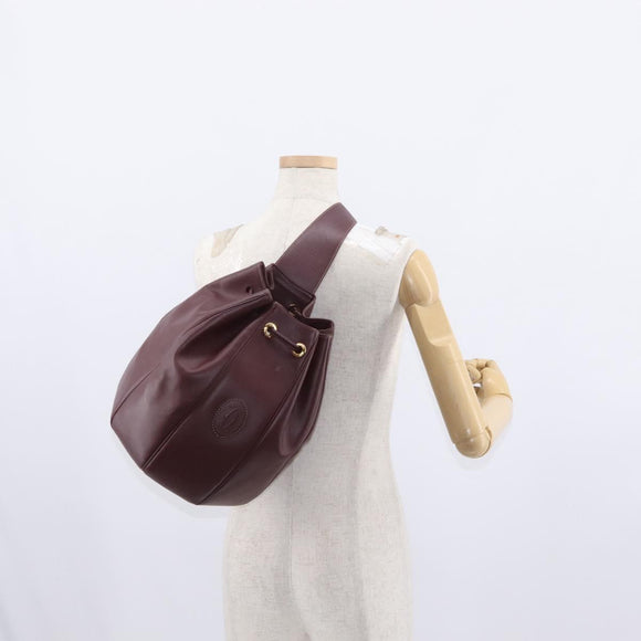 CARTIER Must Line Shoulder Bag Leather Bordeaux Gold Auth 158375