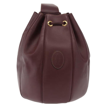 CARTIER Must Line Shoulder Bag Leather Bordeaux Gold Auth 158375 - 0