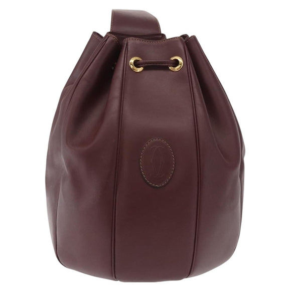 CARTIER Must Line Shoulder Bag Leather Bordeaux Gold Auth 158375
