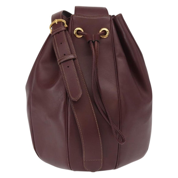 CARTIER Must Line Shoulder Bag Leather Bordeaux Gold Auth 158375