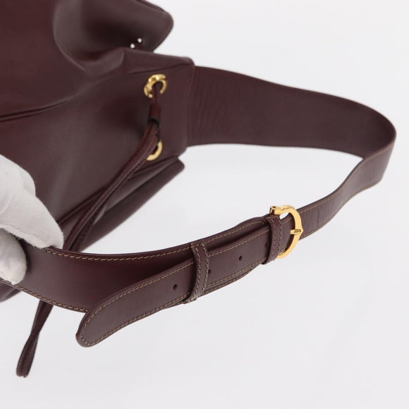 CARTIER Must Line Shoulder Bag Leather Bordeaux Gold Auth 158375