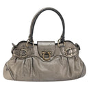 Salvatore Ferragamo Gancini Tote Bag Leather Brown Gold Auth 158376-2