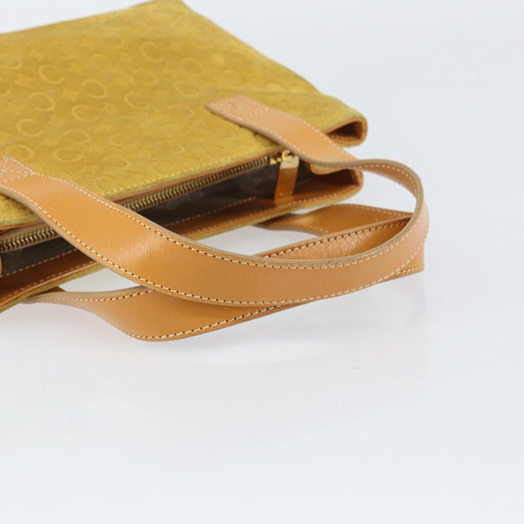 CELINE C Macadam Canvas Tote Bag Suede Yellow Gold Auth 158378