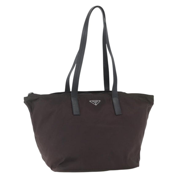 PRADA Tote Bag Nylon Brown Silver Auth 158380