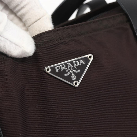PRADA Tote Bag Nylon Brown Silver Auth 158380