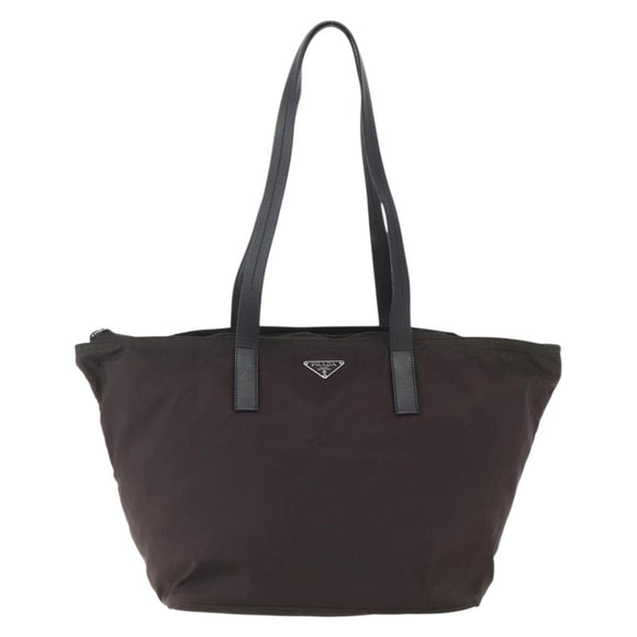 PRADA Tote Bag Nylon Brown Silver Auth 158380