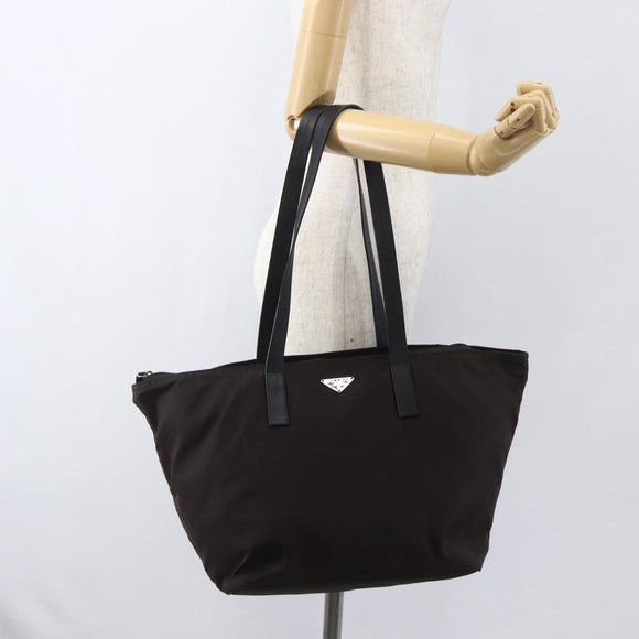 PRADA Tote Bag Nylon Brown Silver Auth 158380