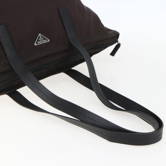 PRADA Tote Bag Nylon Brown Silver Auth 158380