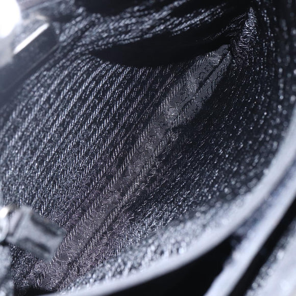 PRADA Tote Bag Nylon Black Silver Auth 158382