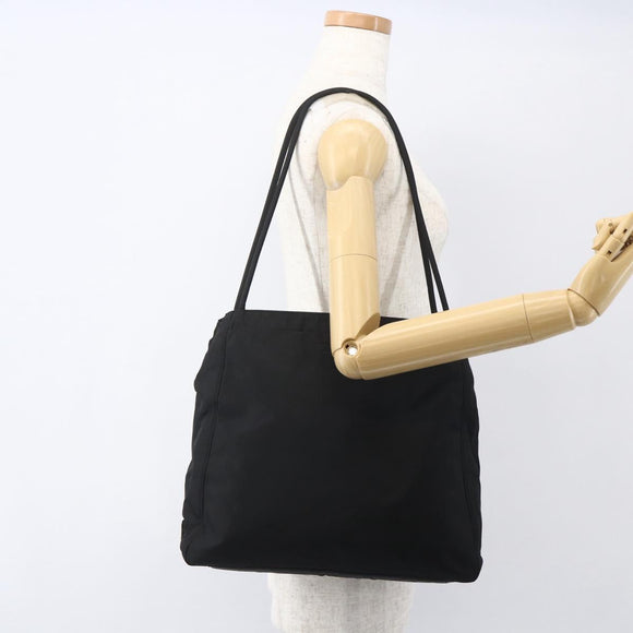 PRADA Tote Bag Nylon Black Silver Auth 158382