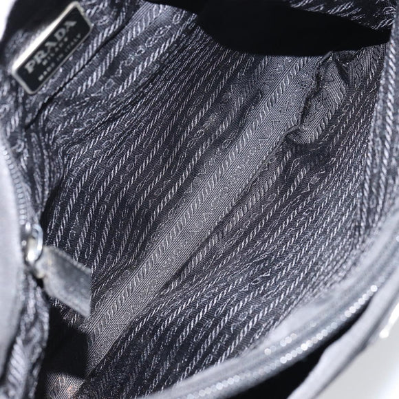 PRADA Tote Bag Nylon Black Silver Auth 158383
