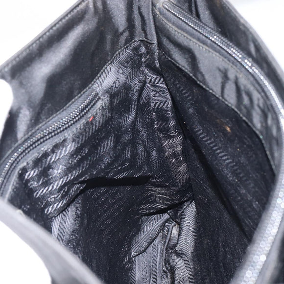 PRADA Tote Bag Nylon Black Silver Auth 158383