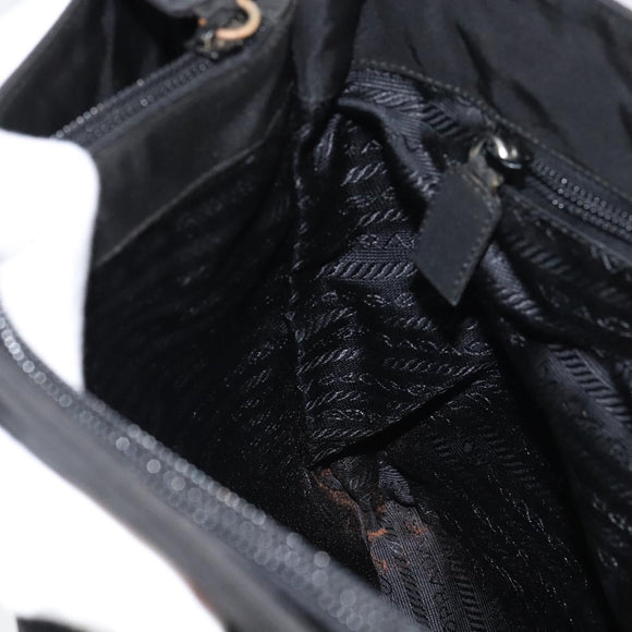 PRADA Tote Bag Nylon Black Silver Auth 158383