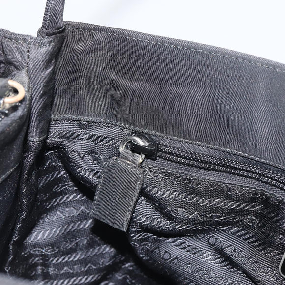 PRADA Tote Bag Nylon Black Silver Auth 158383